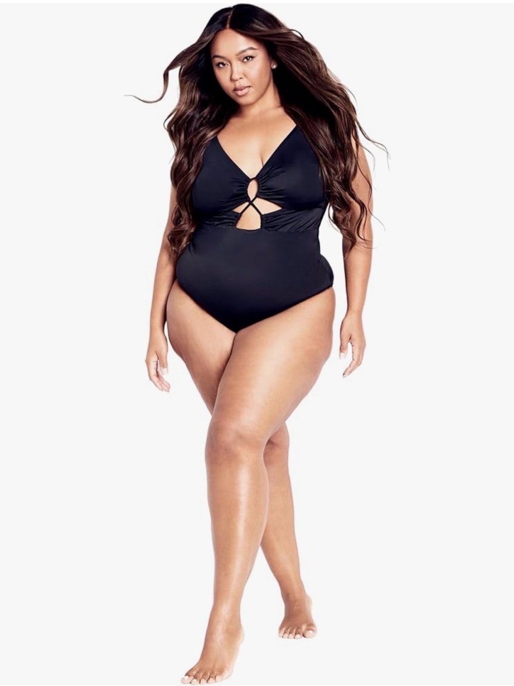 City Chic Black One-Piece Swimsuit with Front Cutouts